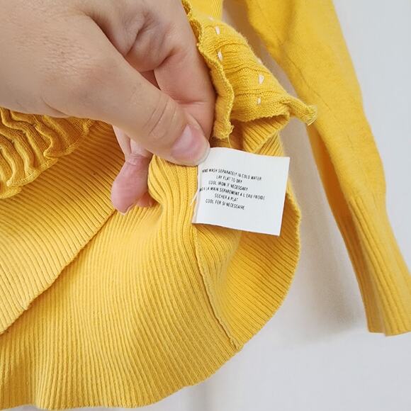 Anthropologie SPARROW Cardigan Sweater Marigold Yellow Ruffle Size XS Romantic - Picture 8 of 10